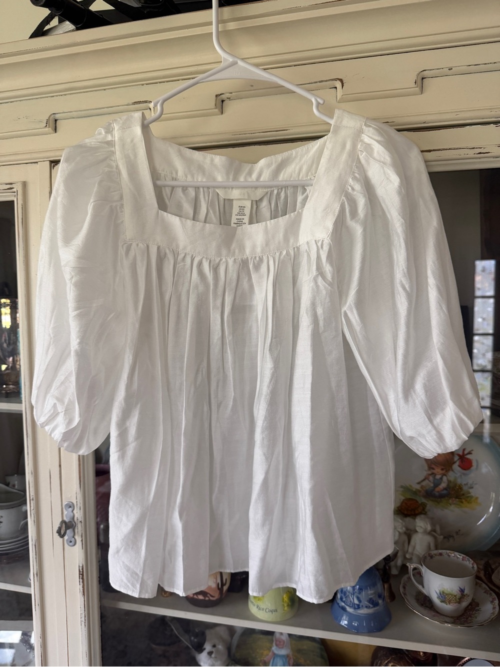 H&M White Square-Neck Puff Sleeve Blouse